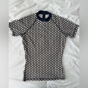 J Crew Polka Dot Rash Guard Size Small Swim Navy Short Sleeve Zip Up